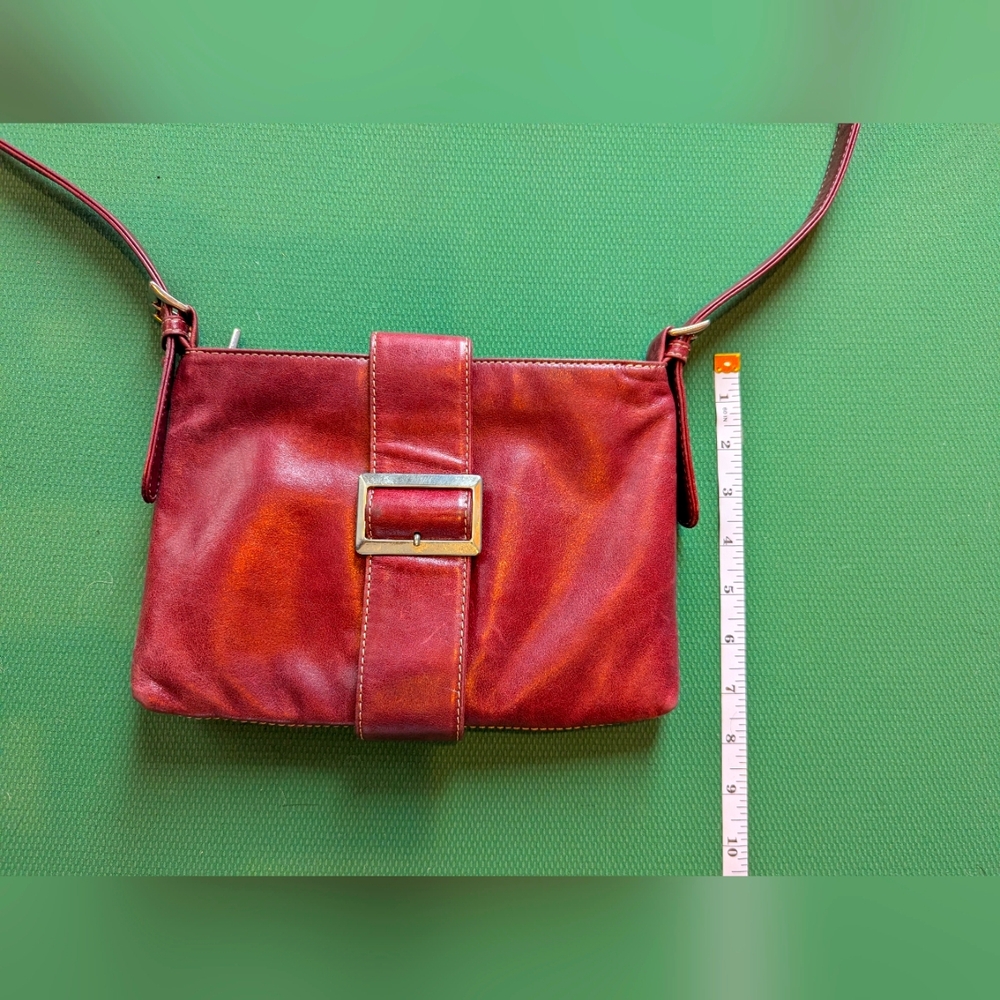 Dk Red Leather Crossbody Bag With Buckle.  Made In Italy.